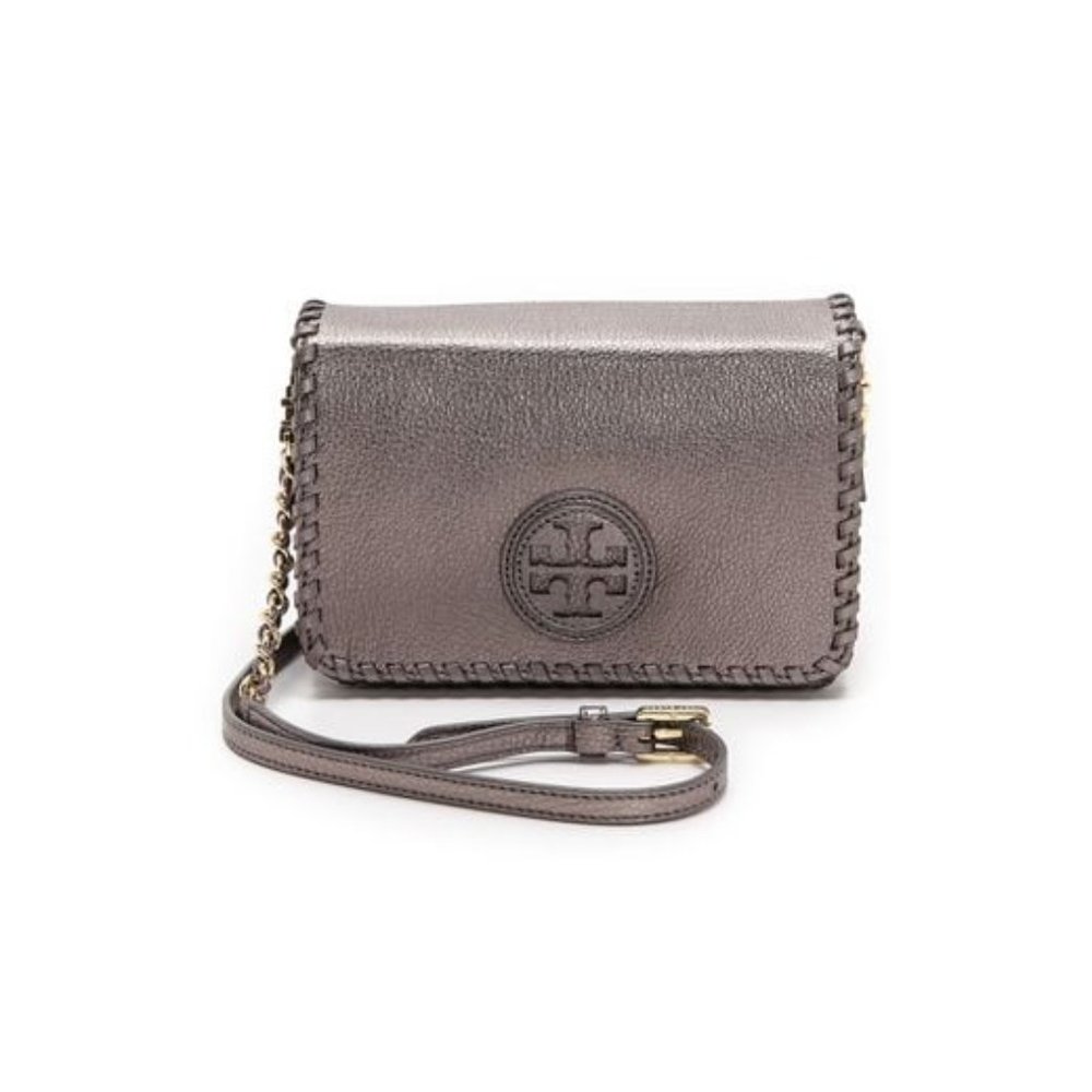 Tory Burch Marion Combo Crossbody Purse Wrinkled Leather